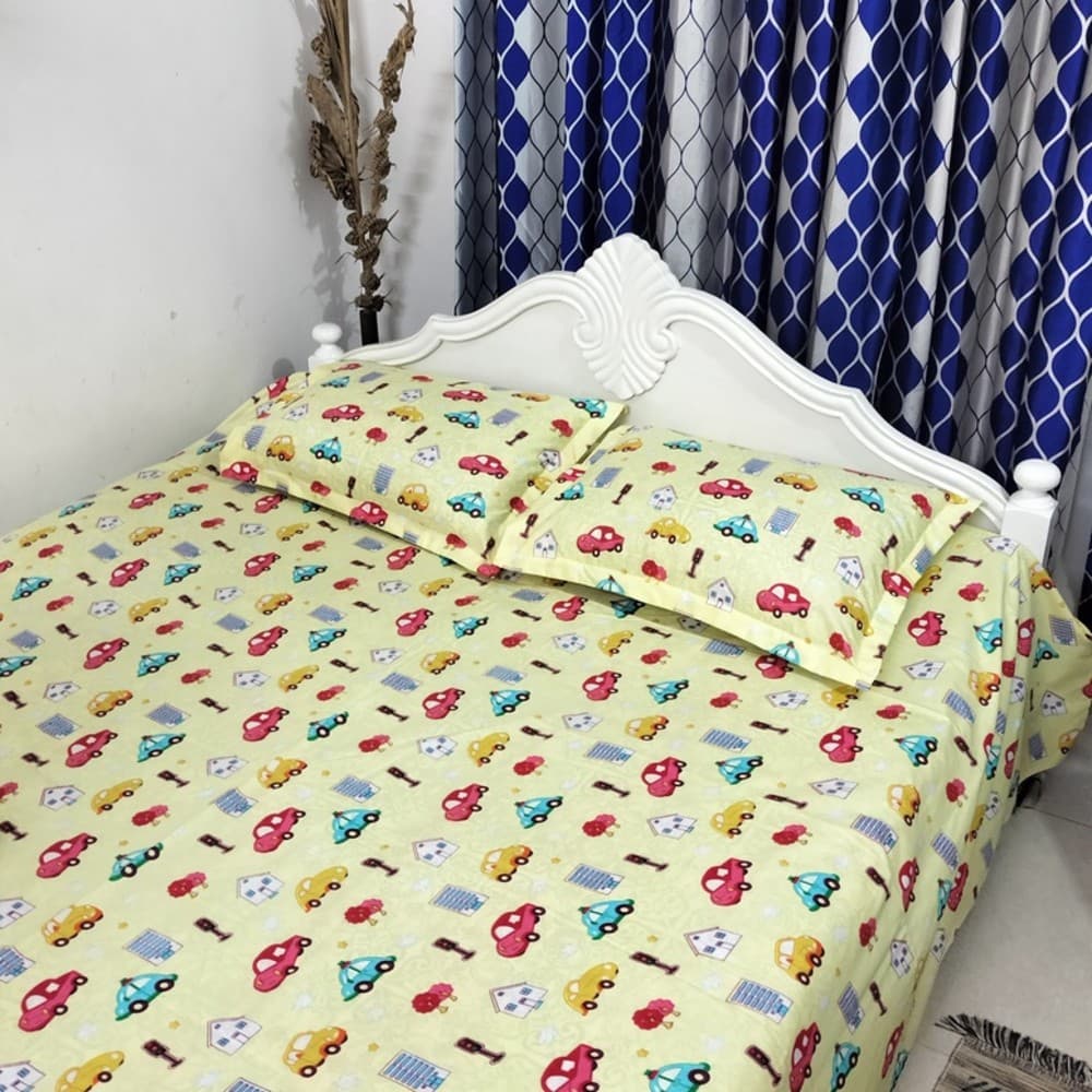 Roddur-Regular Blend Cotton Bedsheet & Pillow covers (3 Piece) Set - King Size 7/8 Feet+-