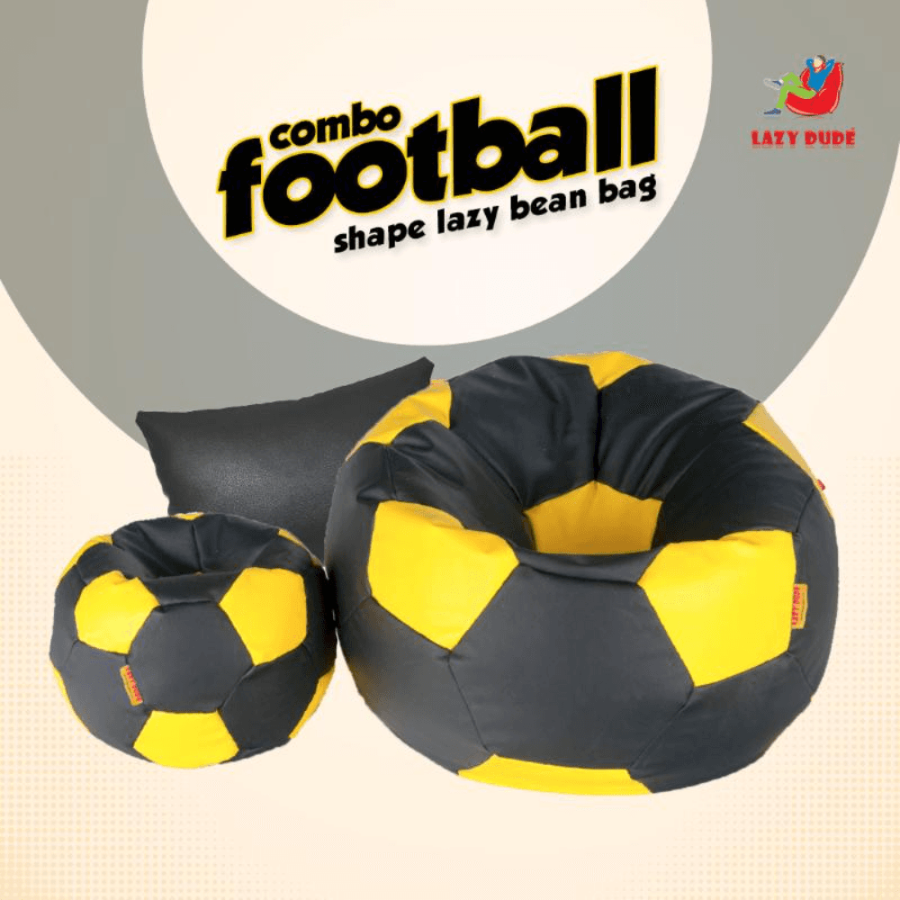 Football Shape Lazy Bean Bag Combo Set - Black and Yellow Color - XL Size