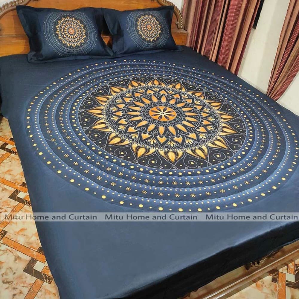 King Size Full twill cotton Panel Bedsheet With Pillow Cover.