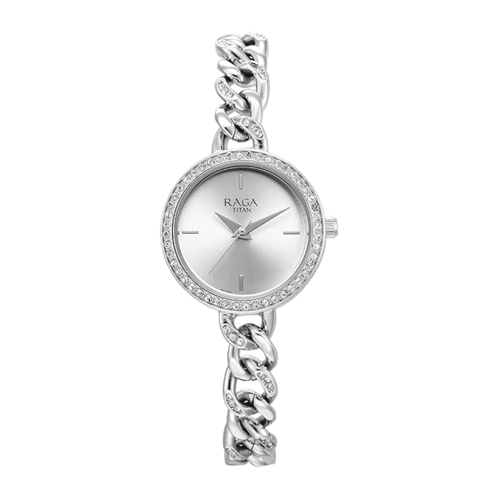 Titan Raga Showstopper Quartz Analog Silver Dial Silver Metal Strap Watch for Women