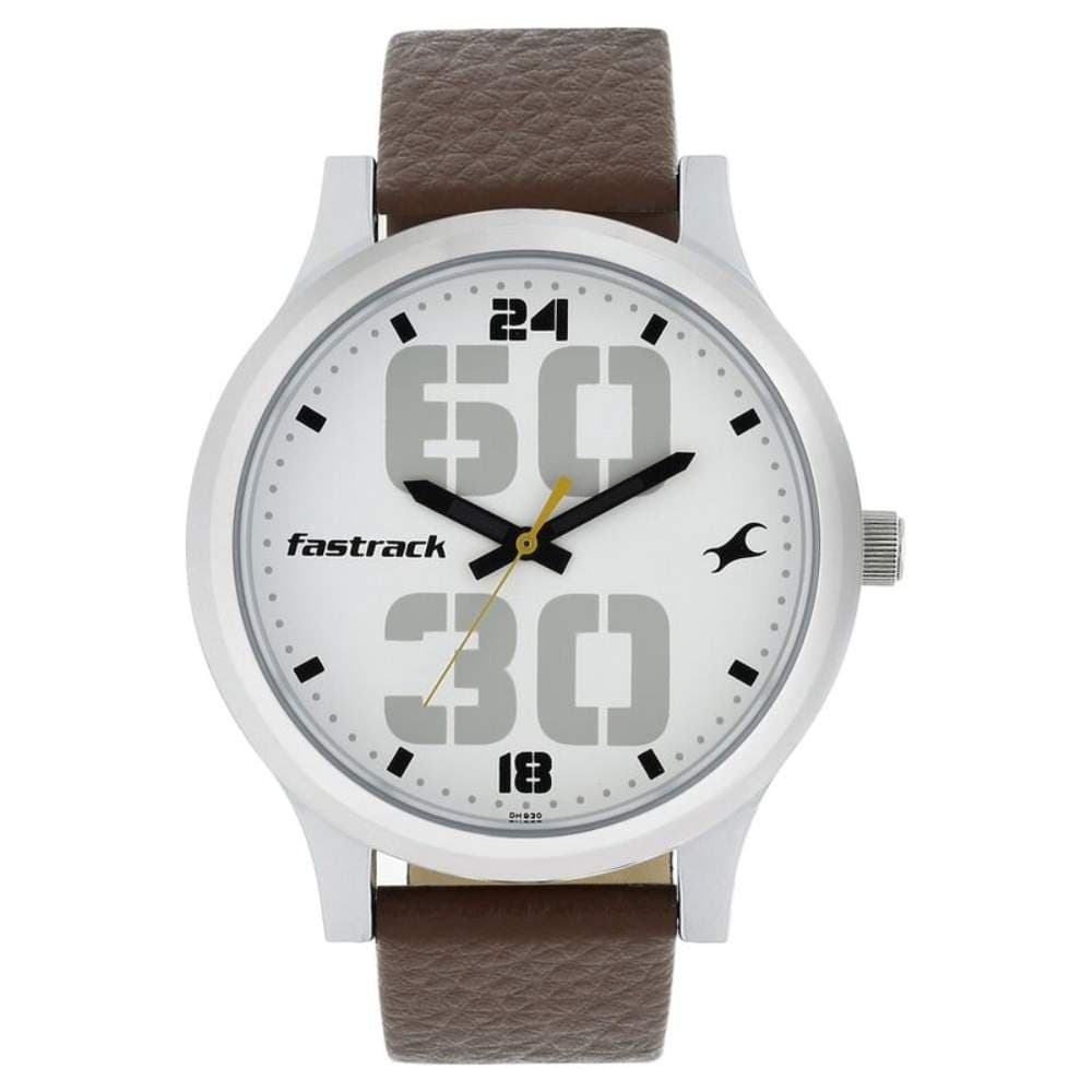 Fastrack Bold Quartz Analog Grey Dial Leather Strap Watch for Guys