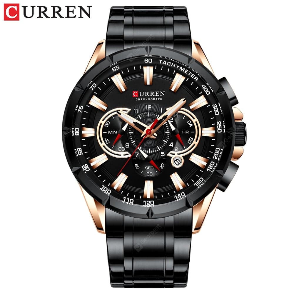 Curren 8363 Silver Black Wrist Watch Men Waterproof Chronograph Stainless Steel Male Clock Man