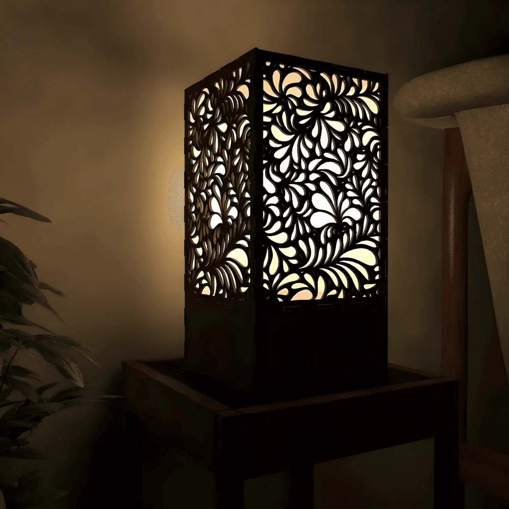Japanese Inspired Wooden Table Lamp | Warm Ambient Light | Elegant Laser-Cut Design | Perfect for Bedroom, Living Room & Home Office by Ednfy (SL-112)