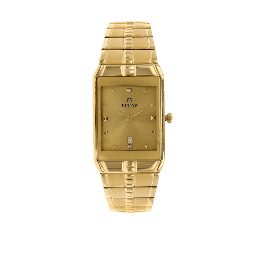 Titan Golden Dial Analog with Date Metal Strap watch for Men (9151YM03)