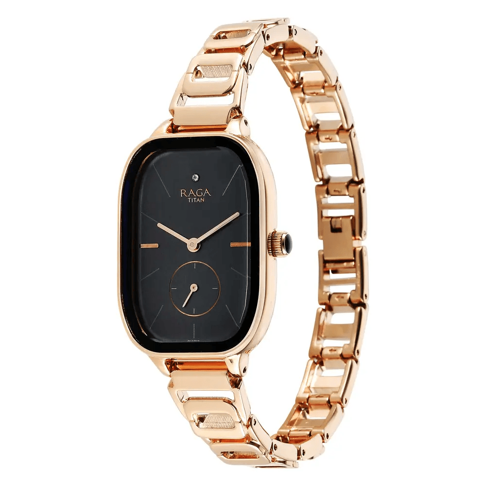 Titan Raga Chic Quartz Analog Black Dial Rose Gold Metal Strap Watch for Women (2687WM01)