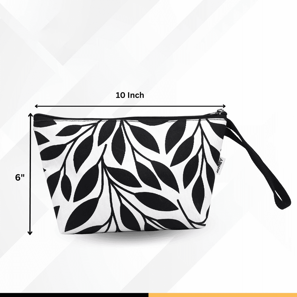 Pouch / Makeup Bag, Cotton Fabric, Black & white, (6"x10")