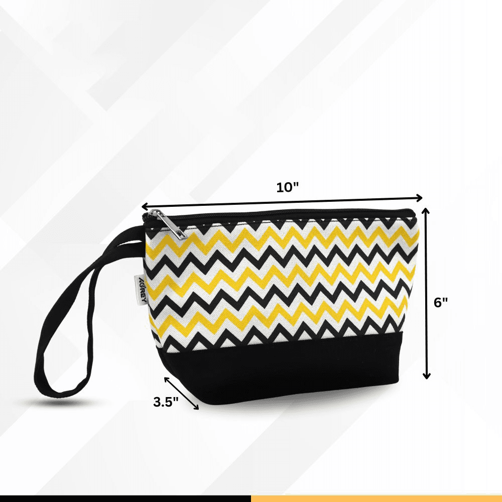 Pouch / Makeup Bag, Cotton Fabric, Black & Yellow, (6"x10")