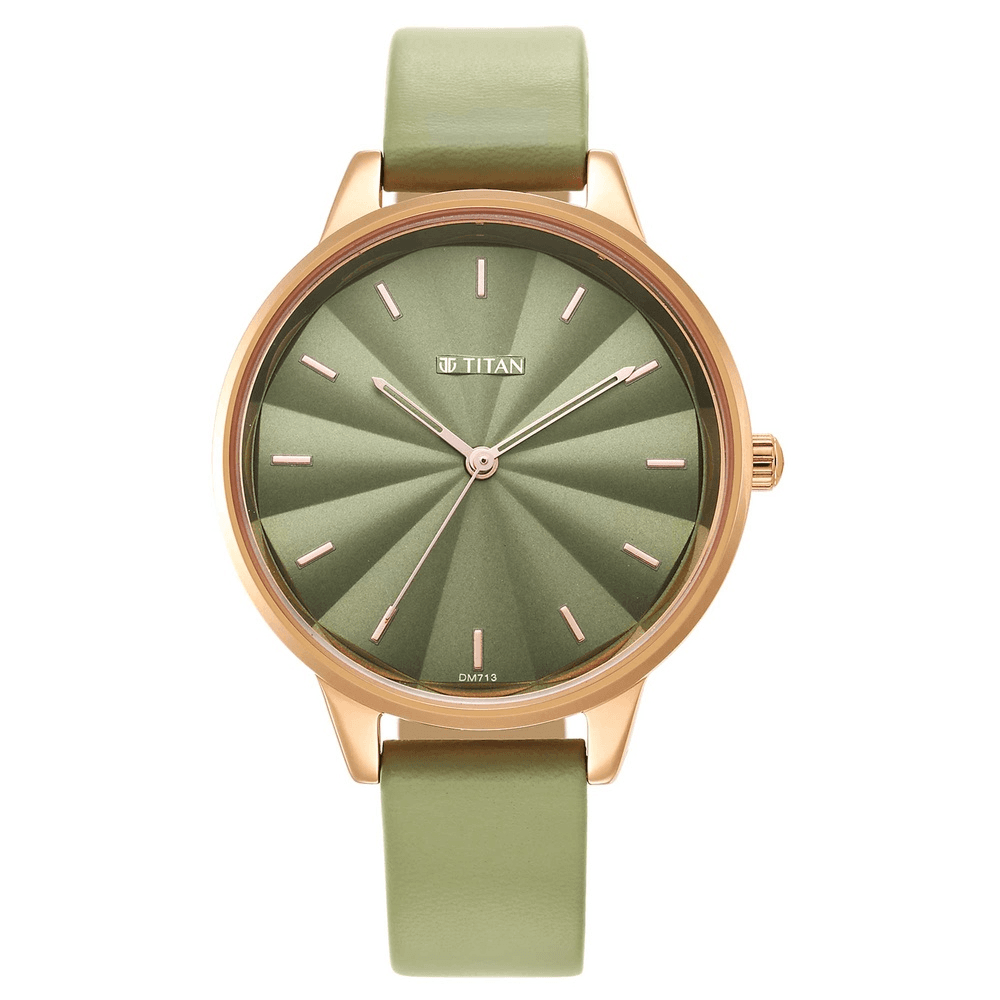 Titan Neo Green Dial Analog Leather Strap Watch for Women 2648WL06