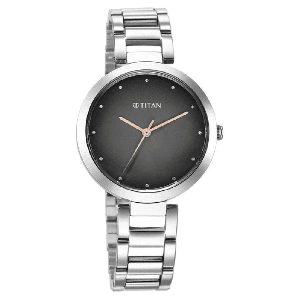 Titan Workwear Quartz Analog Black Dial Silver Stainless Steel Strap Watch for Women (2480SM13)