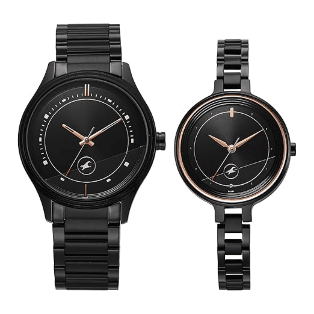 Fastrack 32476265NM01 Mixmatched Black Dial Stainless Steel Watch For Couple