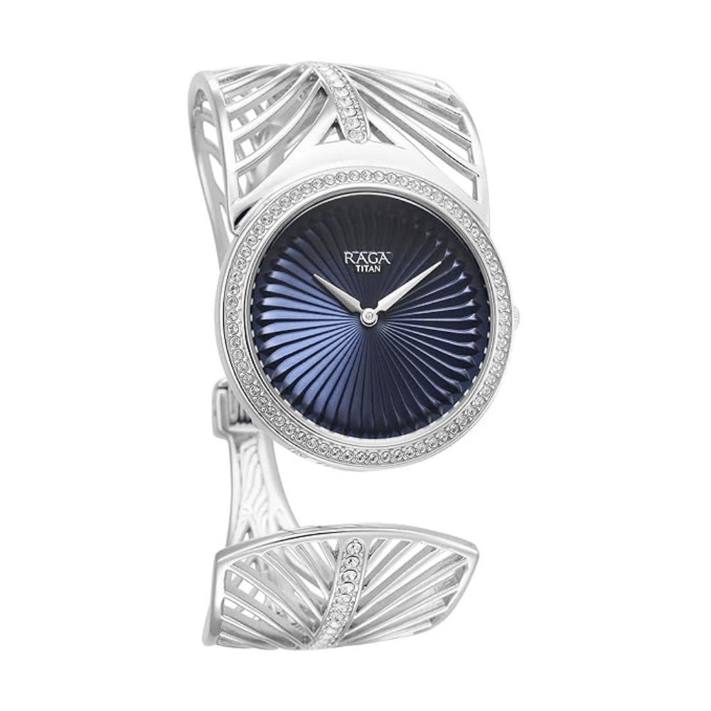 Titan Raga Silver Quartz Analog Blue Dial With Sterling Silver Metal Strap