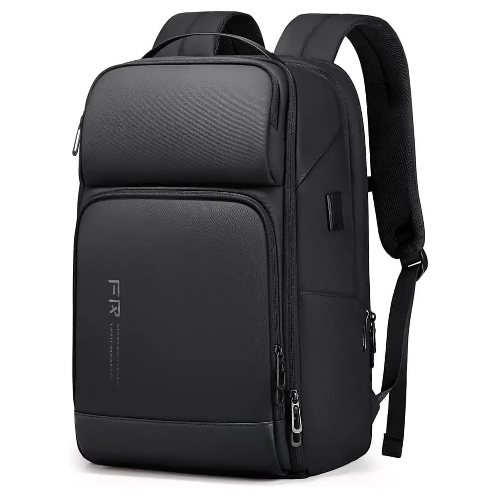 FENRUIEN 8289 17 Inch Travel Backpack for Men, Expandable Water Resistant Computer Backpack with USB Port, Black Laptop Bag for Business/College/Work