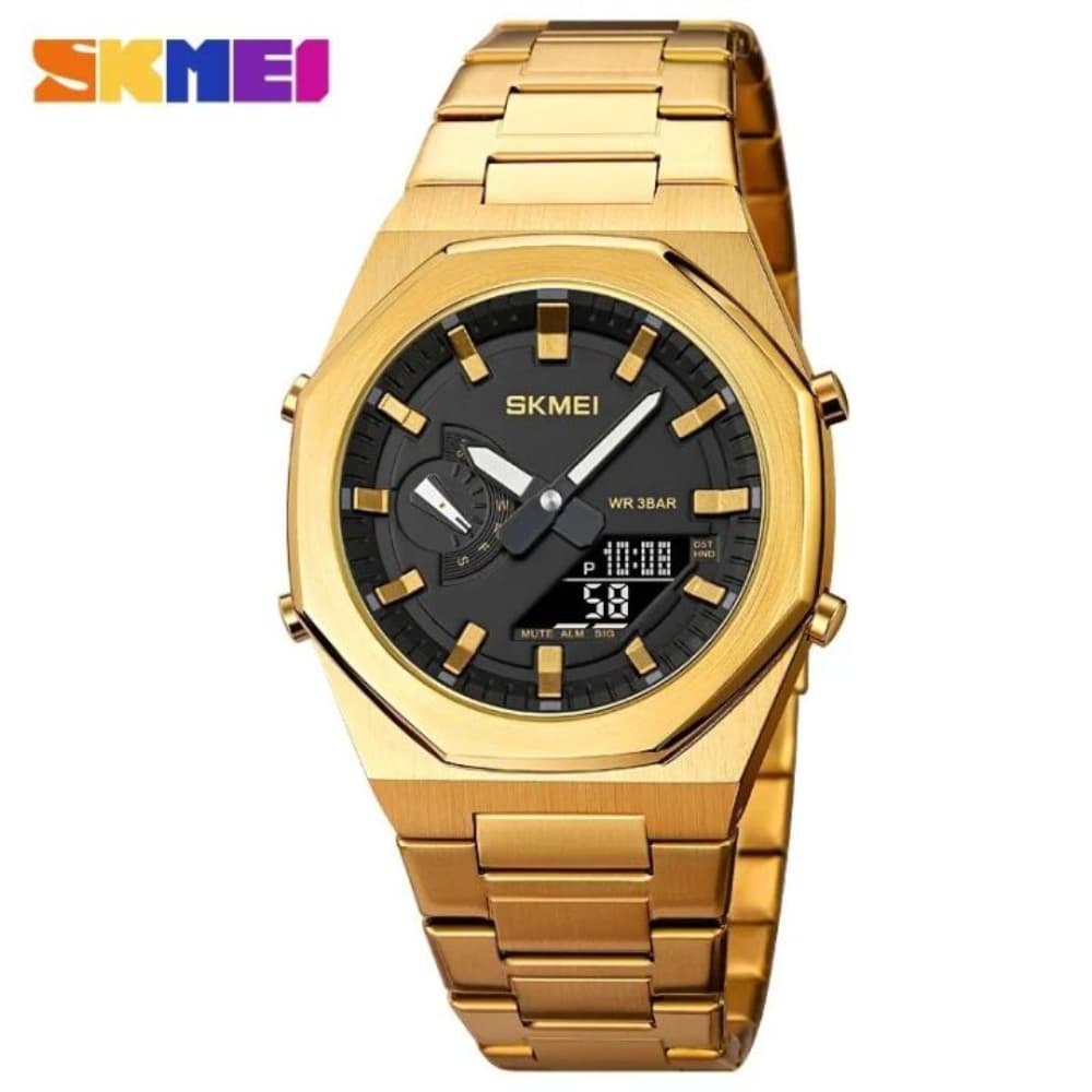 SKMEI 1816 Quartz Watch For Men Sport Stainless Steel Wrist Male Watch Digital Dual Time Display Waterproof