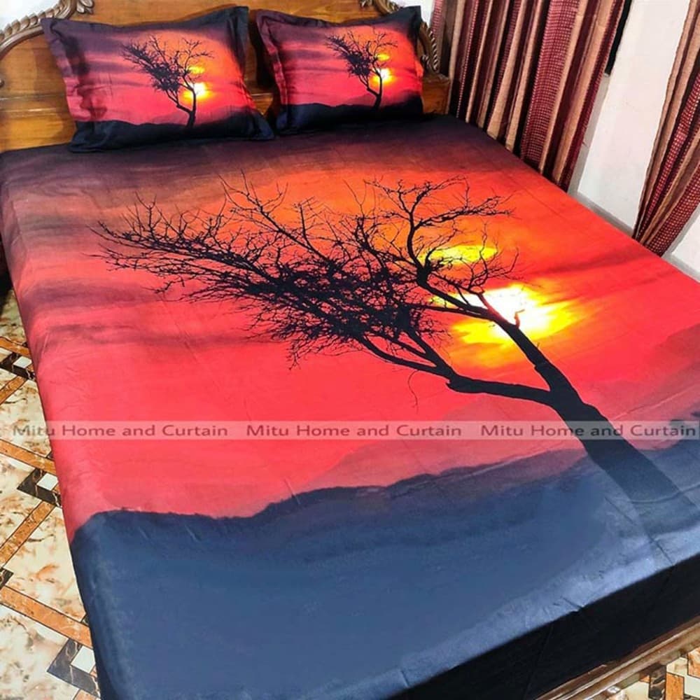 King Size Full twill cotton Panel Bedsheet With Pillow Cover Chador Set.