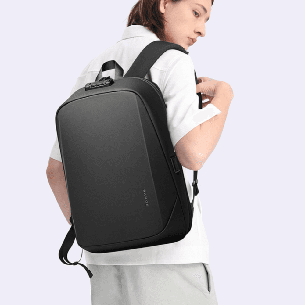 BANGE BG-7251 Mens Business Double-Shoulder Laptop Bag Large Capacity Waterproof Backpack in Color Black