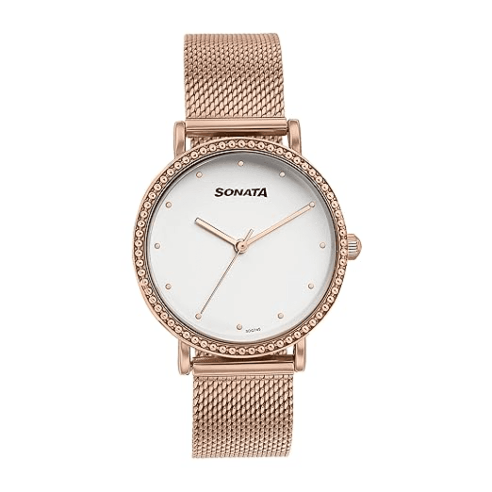 Sonata Quartz Analog Stainless Steel Strap Watch for Women (87066WM01)