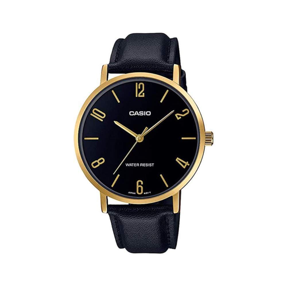 Casio MTP-VT01GL-1B2UDF Minimalistic Black Dial Leather Belt Watch for Men