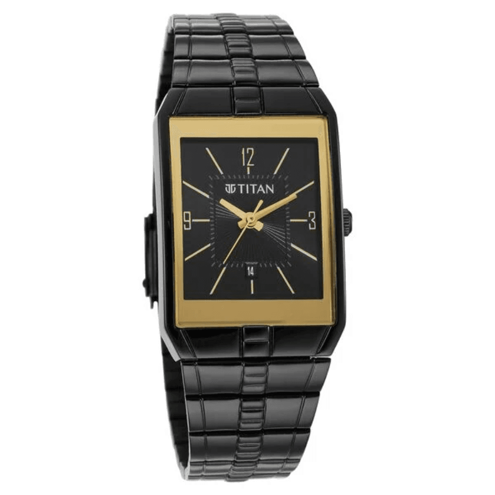 Titan Quartz Analog Black Dial Stainless Steel Strap Watch for Men (9151NM01)