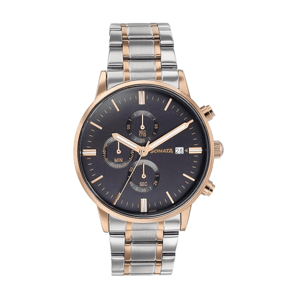 Sonata Quartz Multifunction Stainless Steel Strap Watch for Men (77145KM01)