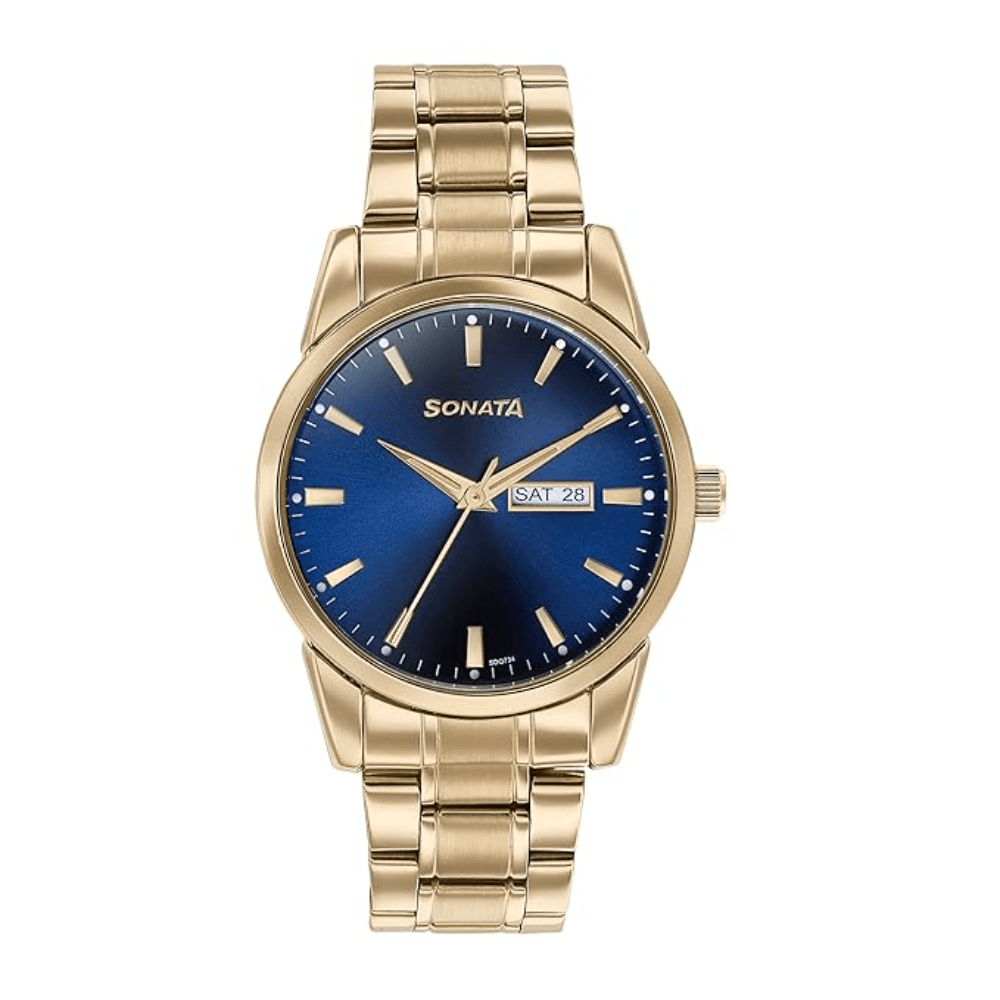 Sonata Quartz Analog Stainless Steel Strap Watch for Men (77147YM01)