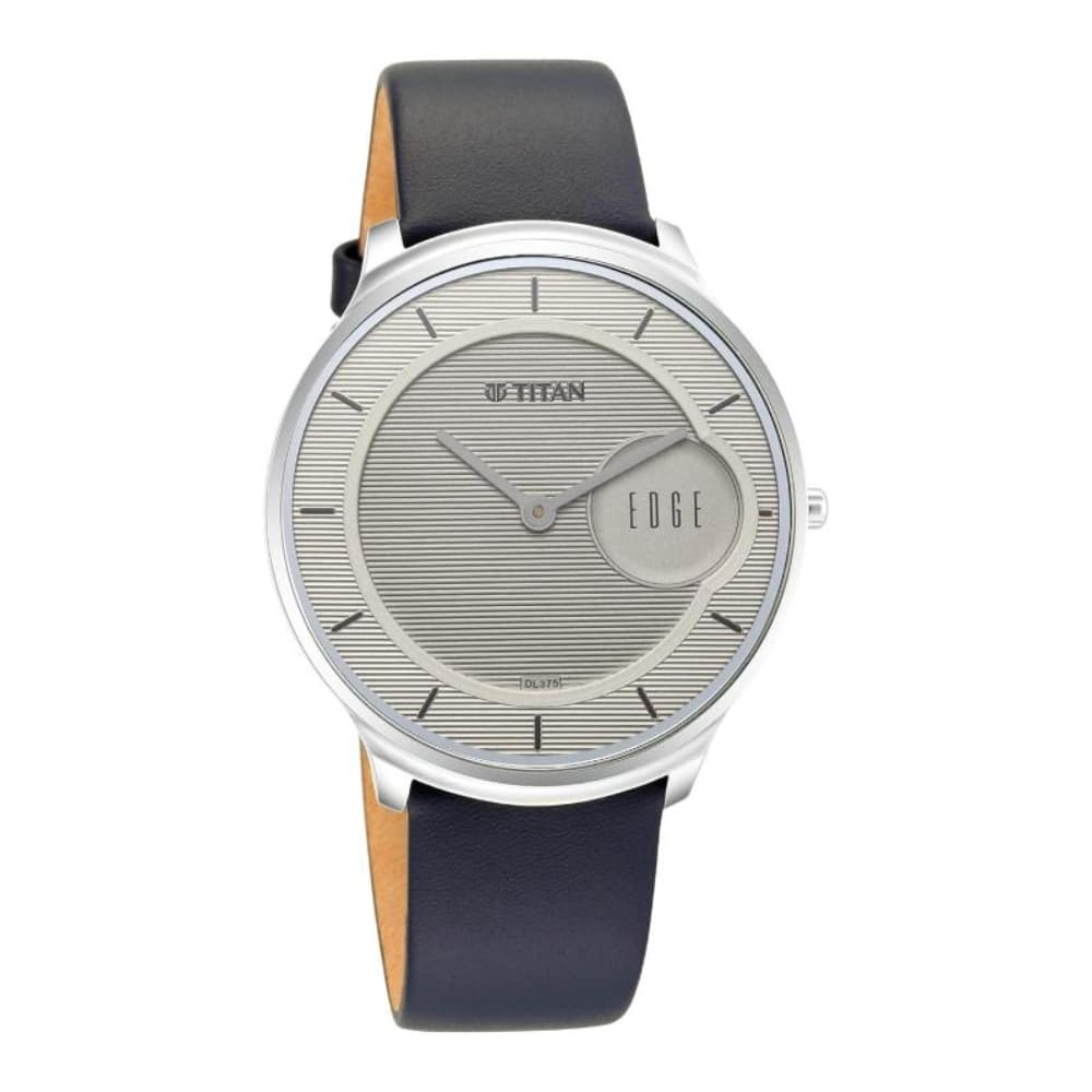 Titan Edge Baseline Quartz Analog Off-White Dial Blue Leather Strap Watch for Men - 1843SL01