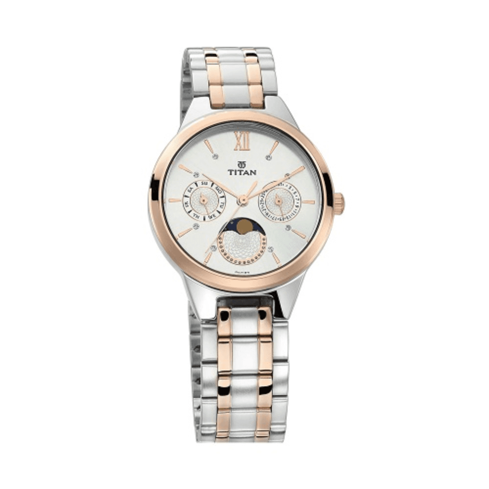 Titan Workwear White Moonphase Stainless Steel Strap watch for Women (2590KM01)