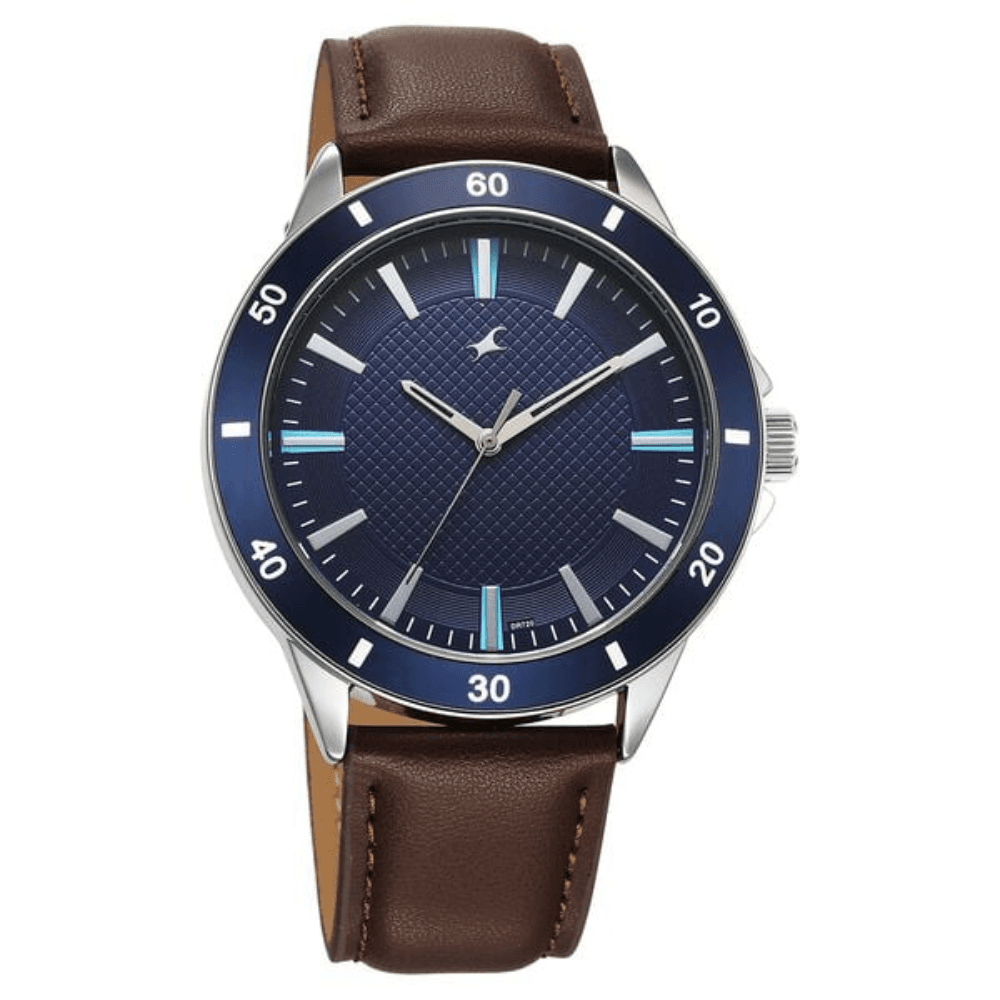 Fastrack Stunners X Quartz Analog Blue Dial Leather Strap Watch For Guys (38160SL04)