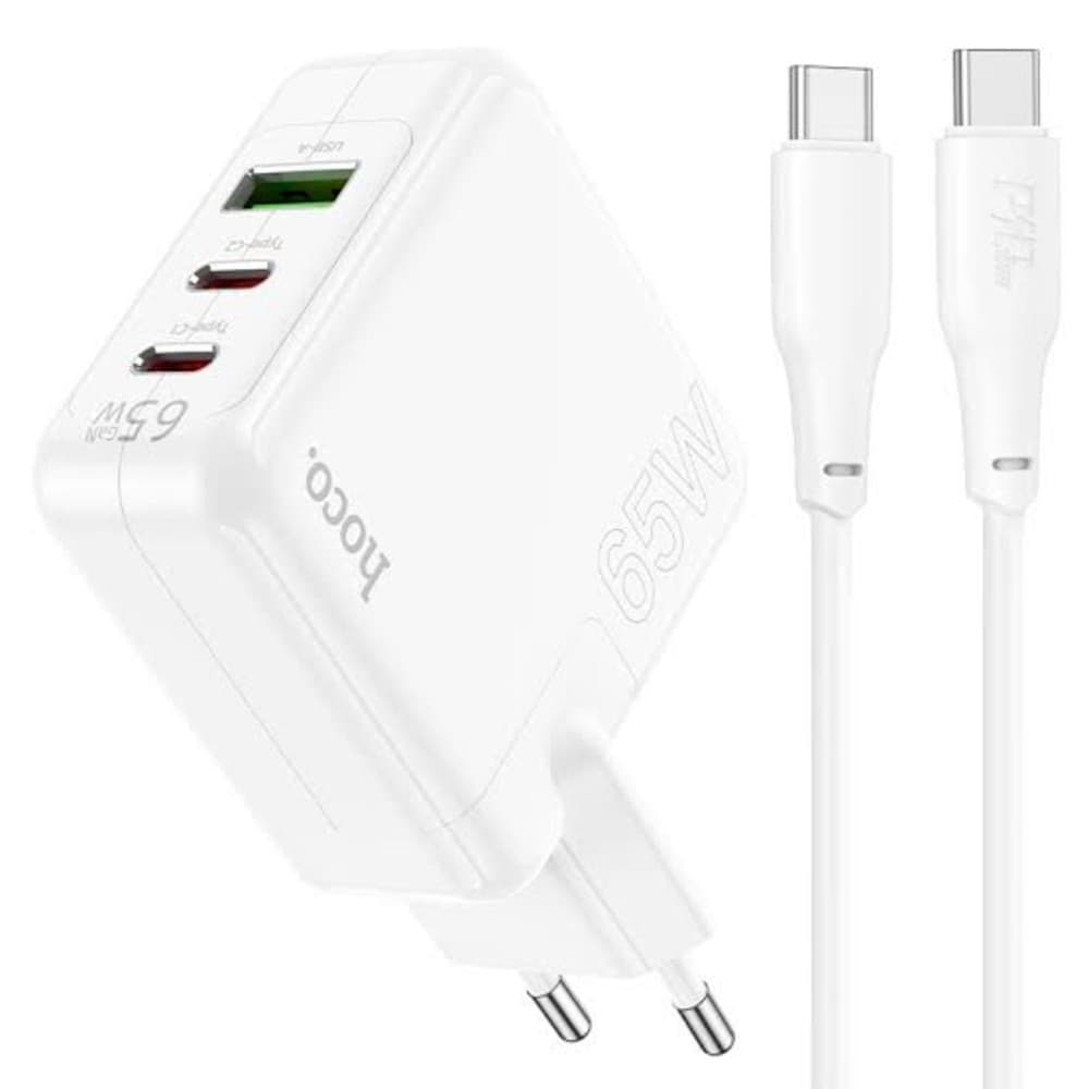 Hoco C115A 65W GaN 3-Port PD Fast Charger (2 Type-C + USB Port) for iPhone 14 pro Max 13 12 11