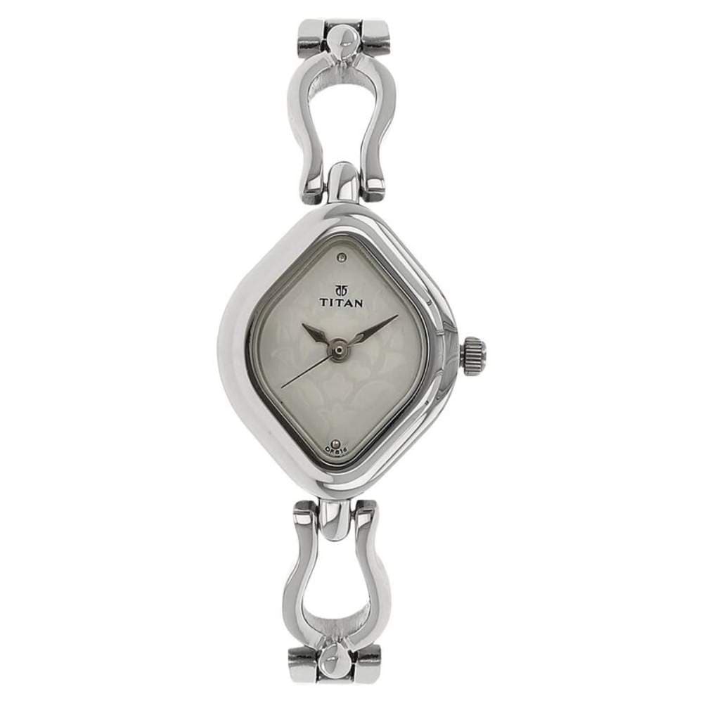 Titan Quartz Analog White Dial Stainless Steel Strap Watch for Women