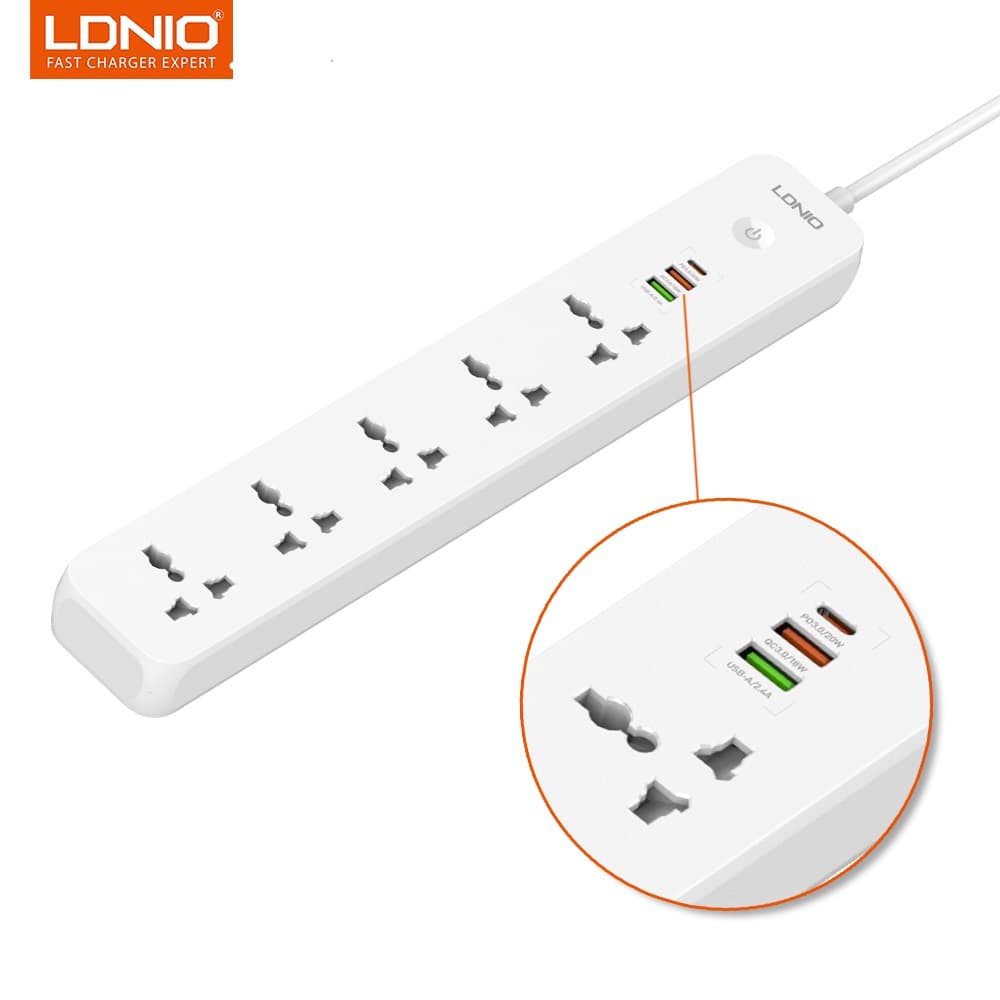 LDNIO SC5319 Multi Socket Extension Lead with 5 AC 3 USB Power Socket (EU)
