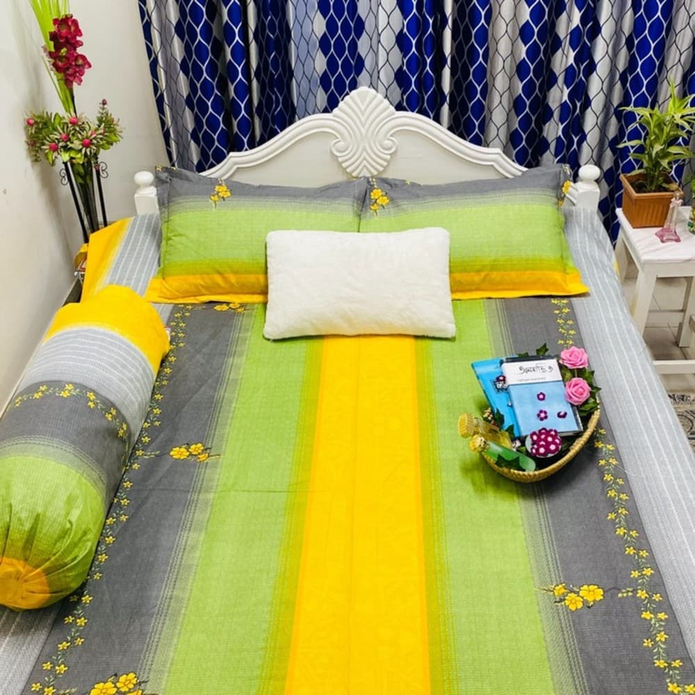 Etu - Regular Blend Cotton Bedsheet & Pillow Covers Set - King Size 7/8 Feet+-