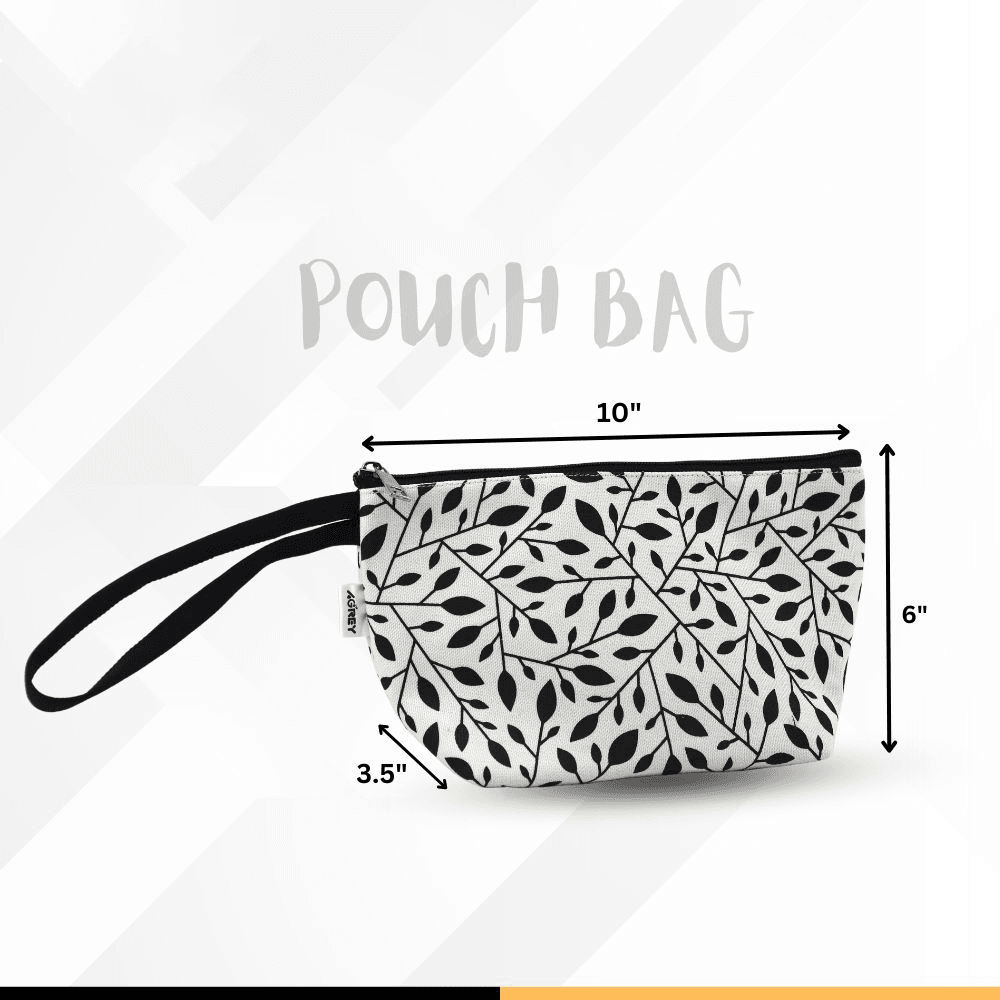 Pouch / Makeup Bag, Cotton Fabric, Black & white, (6"x10")