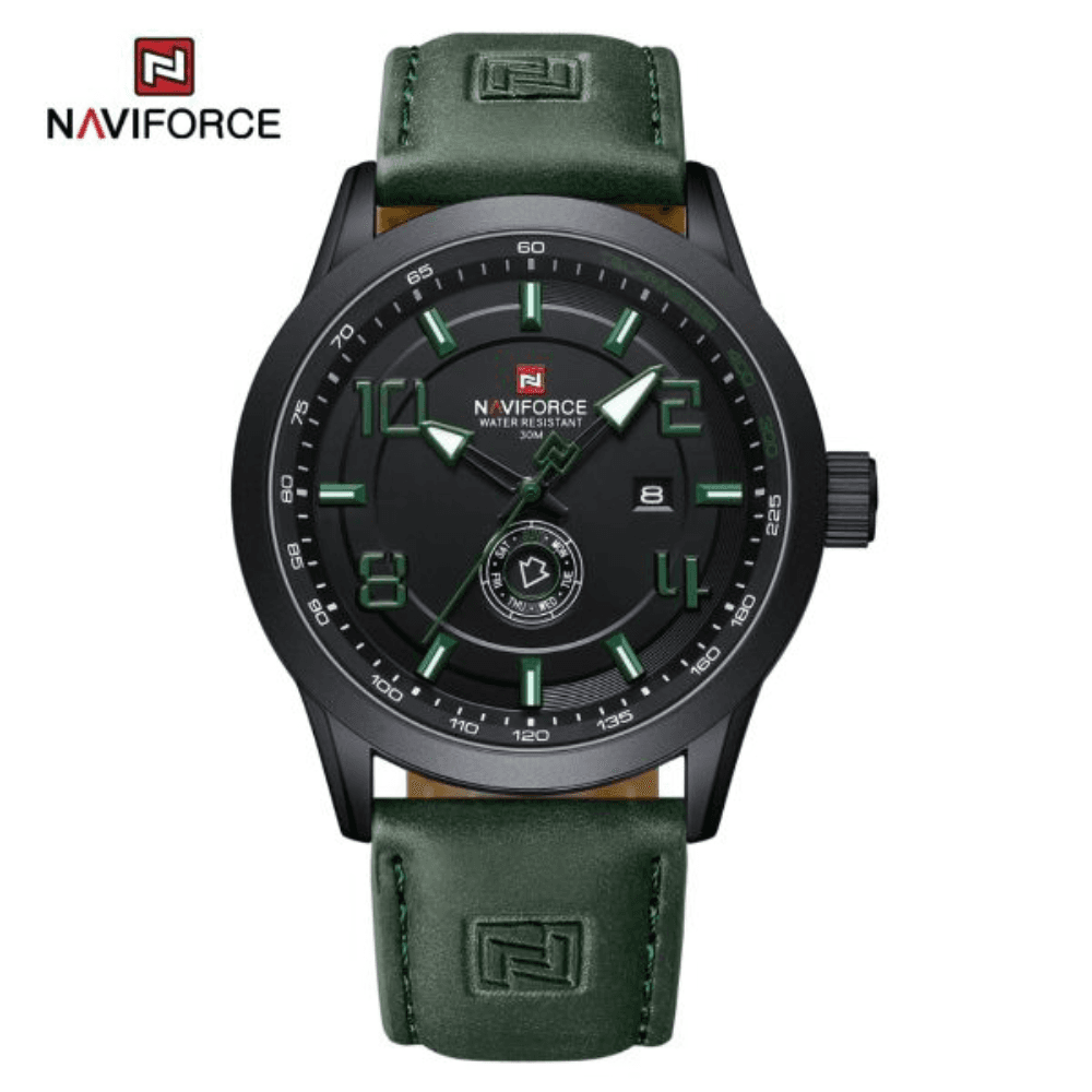Naviforce NF9299 Analog Sports Leather Watch for Men Dark Green