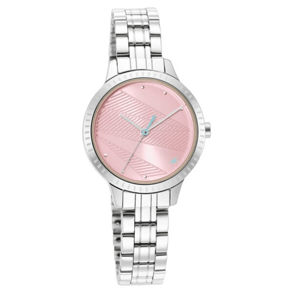 Fastrack Stunners Quartz Analog Pink Dial Metal Strap Watch for Girls