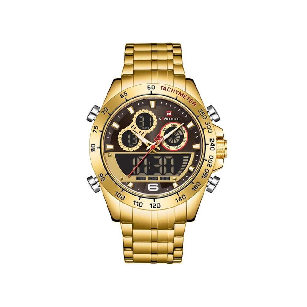 Naviforce Dual Time Analog Quartz LED Digital Luminous Luxury Watch for Men