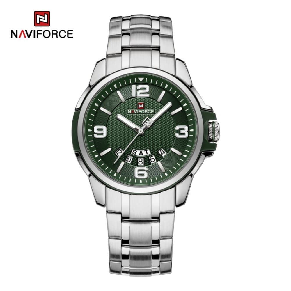 NAVIFORCE 9215 Watch Luxury Original Stainless Steel Belt Quartz Wrist Watches for Men - Silver Green