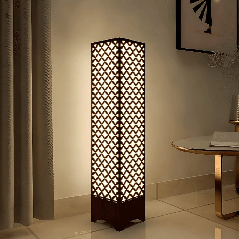 Modern Wood Floor Lamp | Minimalist Pine Standing Light | Warm Ambient Lighting for Bedroom, Living Room & Study | Designer Home Décor Lamp by Ednfy (LL-103)