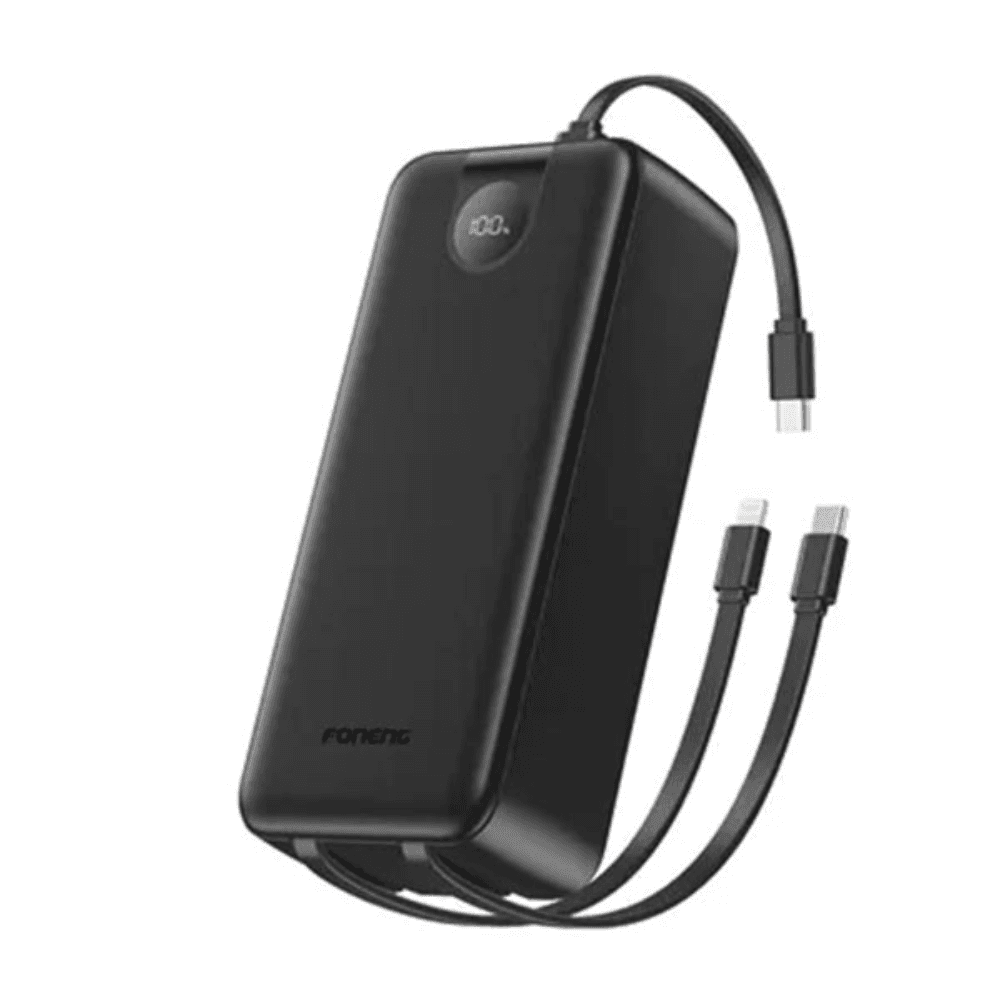 Foneng (PX108) 30000mah 22.5w Fast Charging Portable Power Bank with Built-In 3 Cables- Black