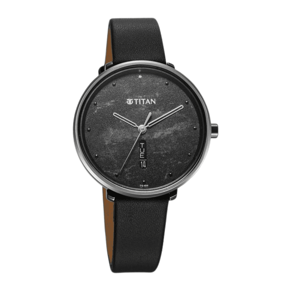 Titan Neo Quartz Analog with Day and Date Black Dial Leather Strap Watch For Women (2763QL01)