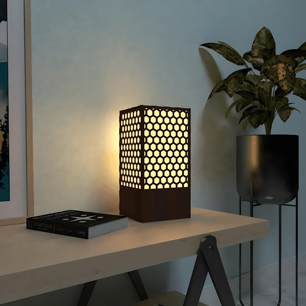 Wooden Table Lamp for Bedroom | Elegant Minimalist Laser-Cut Design | Warm Ambient Lighting for Home & Office | Japanese Style Light by Ednfy (SL-115)