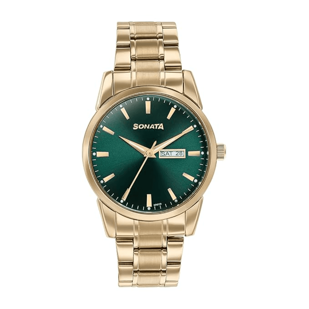 Sonata Quartz Analog Stainless Steel Strap Watch for Men (77147YM02)