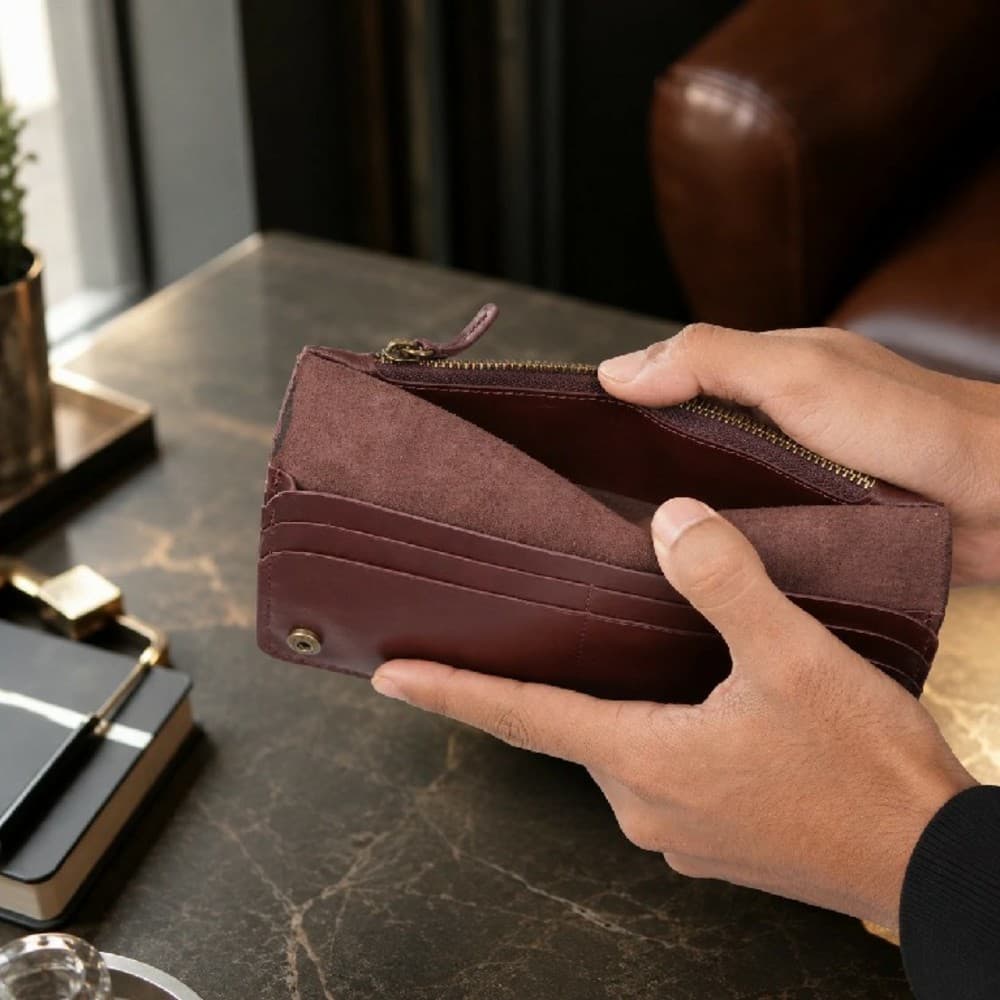 Zays Handcrafted Premium Eco-Friendly Leather Long Wallet for Mobile and Many things