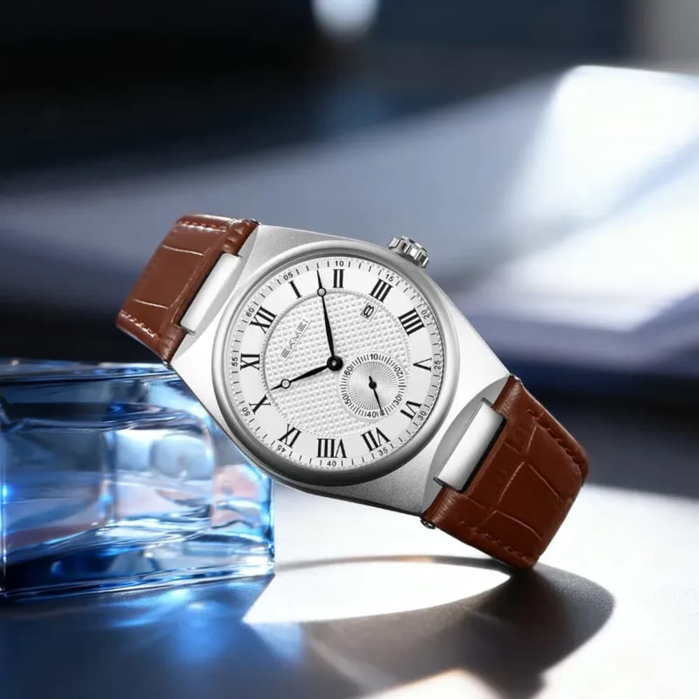 SKMEI 9390 Luxury Stainless Steel Leather straps Quartz Men’s Watch