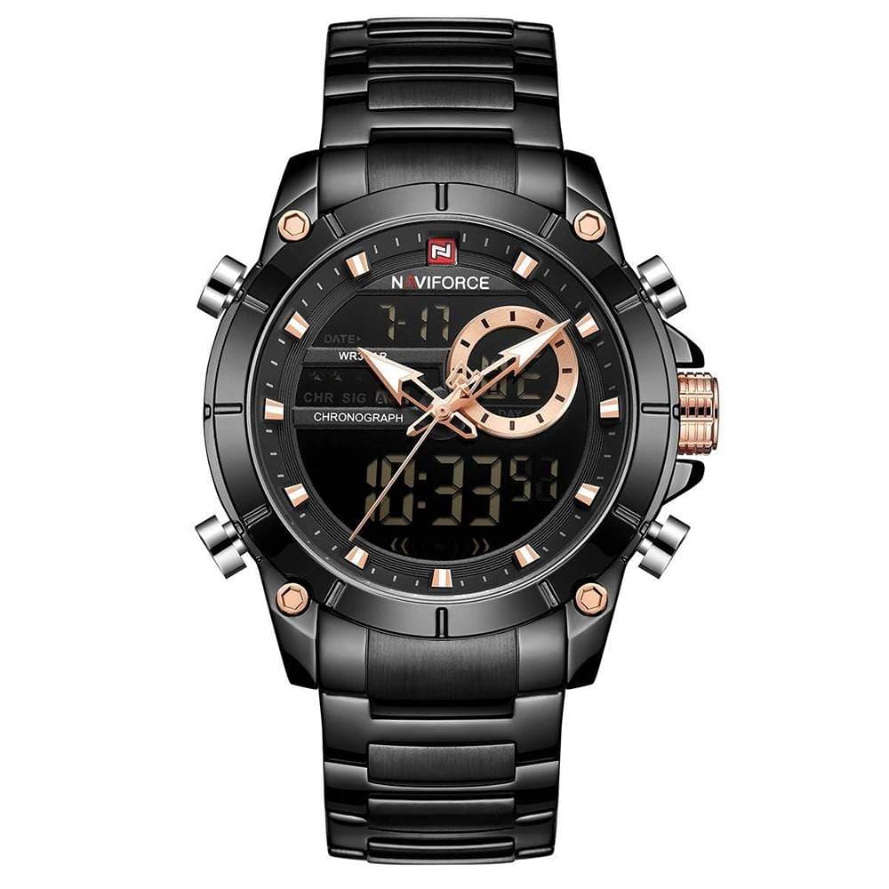 Naviforce Silver Stainless Steel Dual Time Wrist Watch For Men