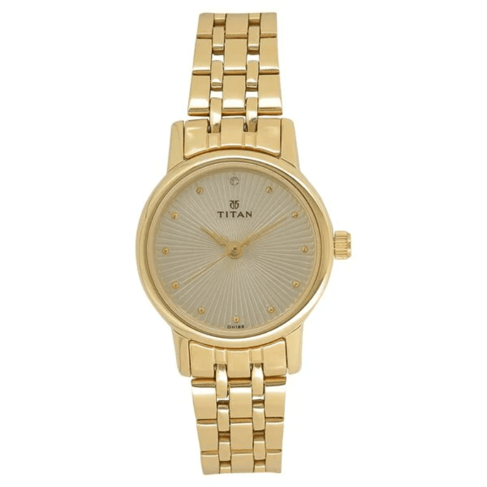 Titan Quartz Analog Champagne Dial Stainless Steel Strap Watch for Women (2593YM01)