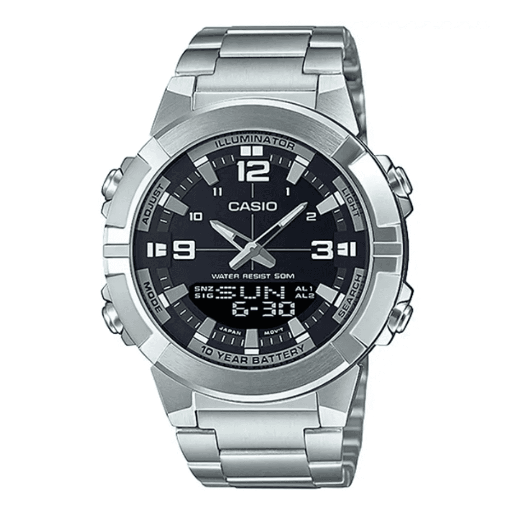 Casio Illuminator Dual Time Stainless Steel Chain Watch (AMW-870D-1AVDF)