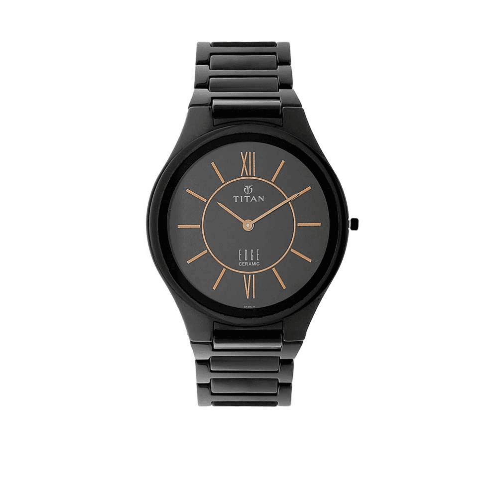 Titan Edge Ceramic Slim Ceramic Strap Rich Black Dial Analog Watch For Men (1696NC01)