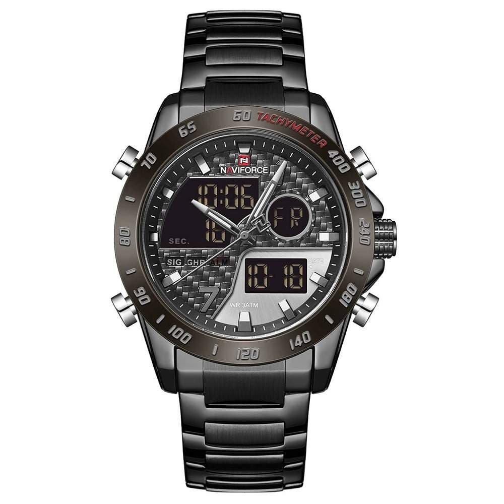 Naviforce Quartz Dual Time Two Tone Stainless Steel Watch For Men