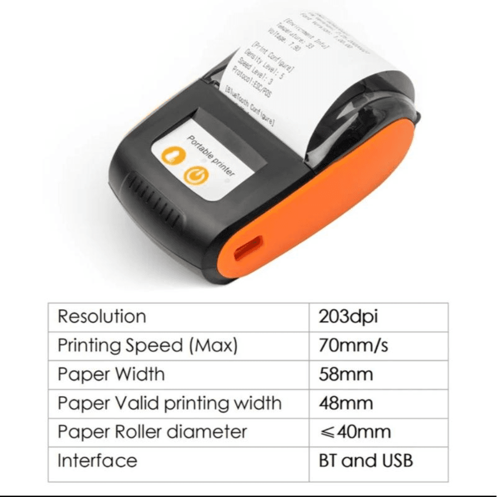Portable Receipt Printer 58mm Mini Thermal Printing Wireless BT USB Mobile Printer.