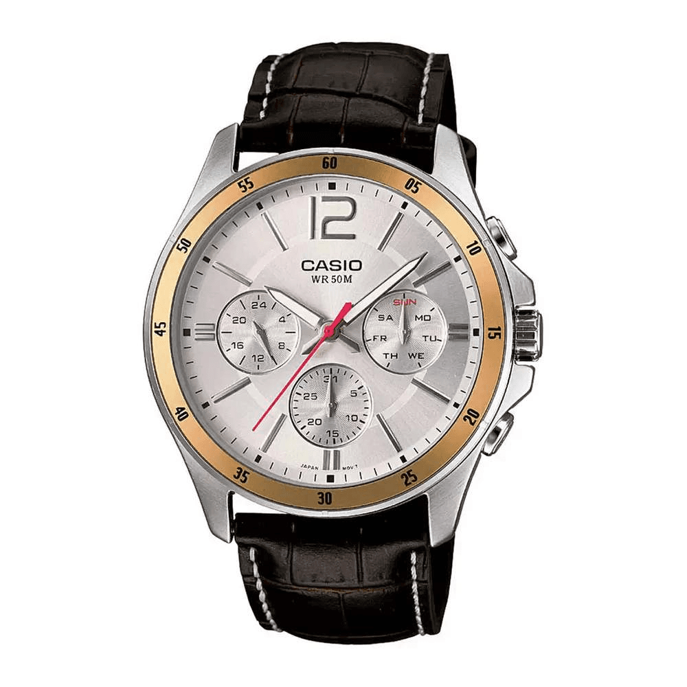 WW1396 Casio Enticer Multifunction Leather Belt Watch MTP-1374L-7AVDF